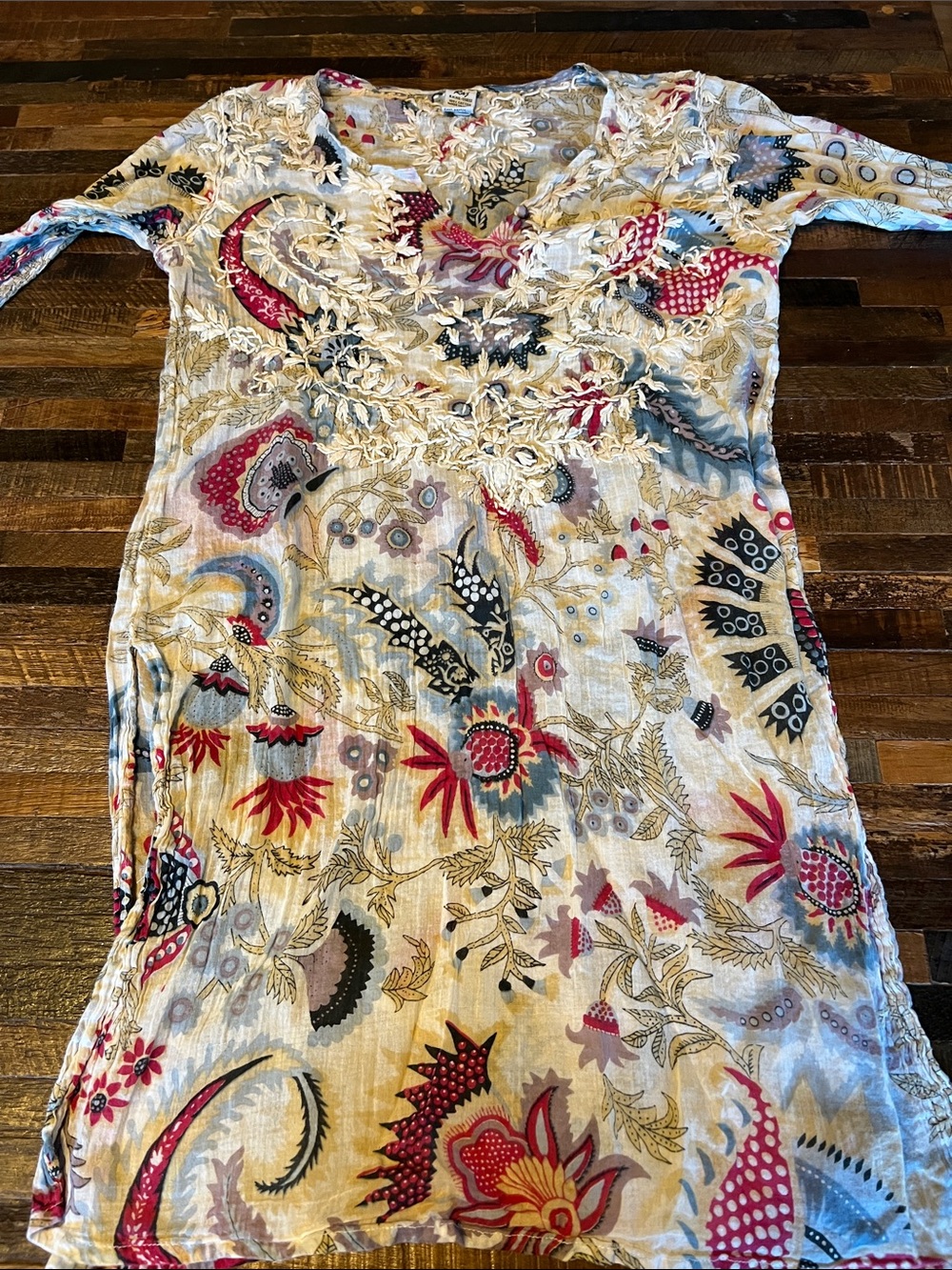 Raj Cotton Paisley Floral Tunic in Cream, Red, Black, Blue